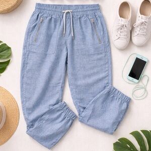 Athleta Cabo 100% Linen Jogger Pants Women’s Size 0 Blue Coastal Resort Vacation